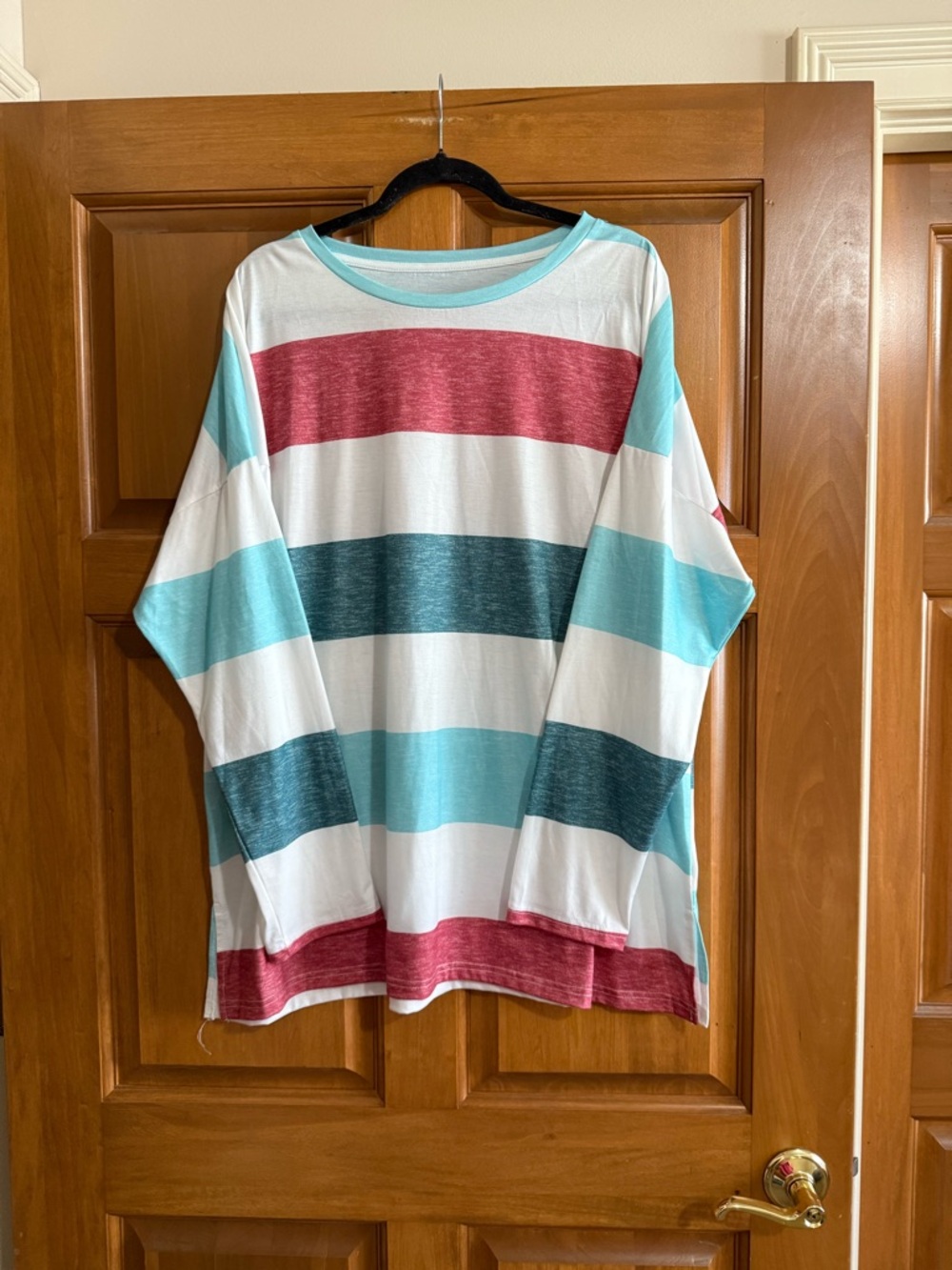 Striped Oversized Top in Aqua, Teal & Berry. PTP 27